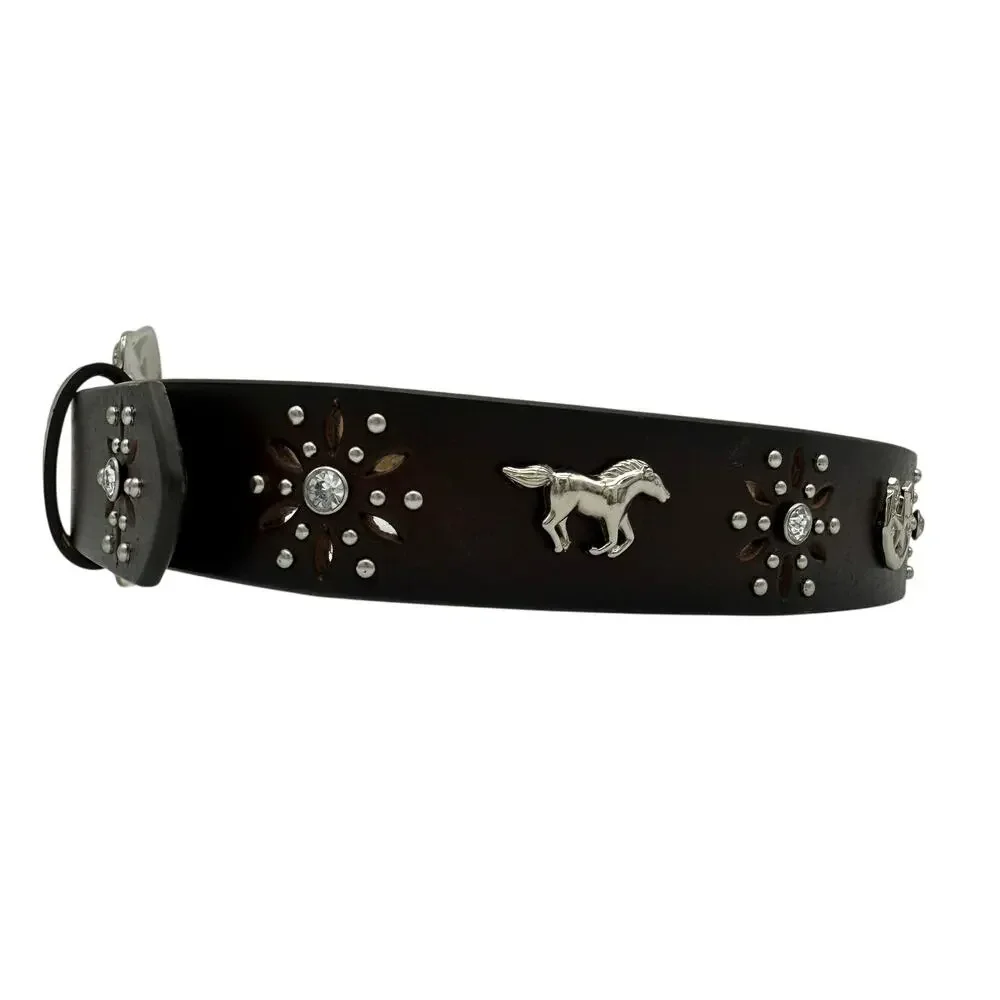 Ariat Western Horse Horshoe Concho Belt Rhinestone Brown Recycled Leather Girls